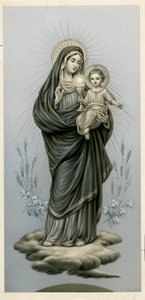 Image pieuse : Vierge et enfant avec le Saint-Sacrement (gravure) - Anonymous Anonymous