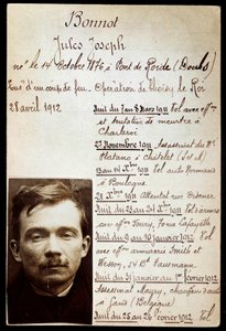 Fiche de police du criminel Jules Bonnot (1876-1912) (bande Bonnot) avec liste des crimes - Anonymous Anonymous