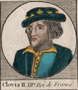 Portrait de Clovis II, roi des Francs (v.633-657) - gravure de « Instruction sur l