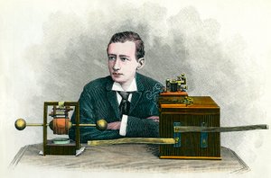Portrait de Guglielmo Marconi (1874-1937), physicien italien, inventeur du télégraphe. Gravure vers 1900. Collection privée - Anonymous Anonymous