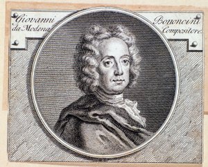 Portrait du compositeur baroque italien et violoncelliste Giovanni Battista Bononcini. Gravure. 18e siècle