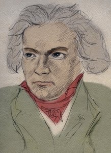 Portrait de Ludwig van Beethoven (1770-1827) compositeur allemand - dessin anonyme du début du XXe siècle - Collection privée