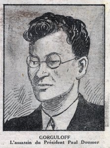 Portrait de Paul Gorgulov ou Gorguloff (1895-1932), assassin du président français Paul Doumer (1857-1932). Gravure dans "L