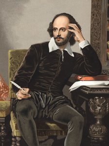 Portrait de William Shakespeare (1564-1616) de « hommes et femmes célèbres ». Barcelone 1877 (gravure)