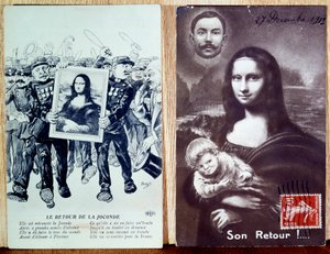 Carte postale célébrant le retour de la « Mona Lisa » de Léonard de Vinci après le vol de 1911 par Vincenzo Peruggia. 27/12/1913 - Anonymous Anonymous