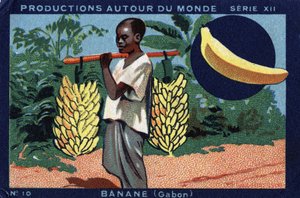 Productions autour du monde : banane au Gabon. Chromolithographie de 1933 dans "Album Joseph-Milliat".