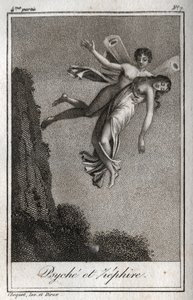 Psyché emportée par Zéphyr. Gravure de 1819 dans « Lettres à Émilie sur la mythologie » de Charles Albert Demoustier (1760-1801). Collection privée. - Anonymous Anonymous