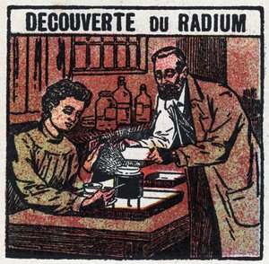 Radium : radium découvert par Pierre (1859-1906) et Marie Curie (1867-1934) en 1898. Illustration anonyme de 1925. Collection privée.