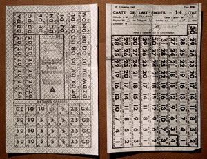 Ticket de rationnement après la défaite française de la Seconde Guerre mondiale. Carte de distribution de lait - Anonymous Anonymous
