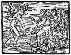 Satan force ses futurs disciples à marcher sur la croix - « Compendium Maleficarum », traite des sorcières, de leurs maux et de leurs sortilèges par Francesco Maria Guazzo ou Guaccio ou Guaccius (15?? -16??) 1608 Collection privée - Anonymous Anonymous