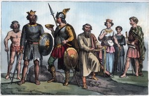 Guerrier saxon et Anglo-Saxons - gravure de 