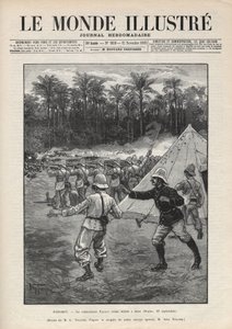 Seconde guerre du Dahomey (1892-1894) : mort du commandant français Faurax lors de la bataille de Dogba le 19 septembre 1892 au Dahomey (actuel Bénin). Gravure dans « Le Monde Illustré » de 1892. Collection privée. - Anonymous Anonymous