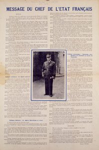 Seconde Guerre mondiale et régime de Vichy : message du chef de l