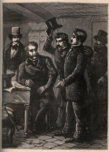 Le sergent Charles Goubin (1798-1822) est arrêté par Eugène-François Vidocq - gravure dans Les quatre sergents de La Rochelle grand récit historique et dramatique par Jules Beaujoint - vers 1900