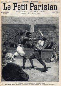 Sport, Boxe : Un combat de boxe en Angleterre entre Peter Jackson et le champion australien Frank Slavin. Gravure du journal « Le Petit Parisien » le 12/06/1892. Collection privée. - Anonymous Anonymous