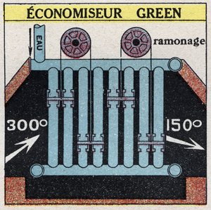 Générateurs de vapeur : économiseur vert pour une chaudière. Illustration anonyme de 1925. Collection privée.
