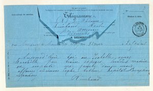 Télégramme de Rimbaud à sa mère, Marseille, 22 mai - Anonymous Anonymous