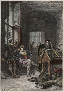 Le roi de France François Ier (1494-1547), protecteur des arts et des lettres, visitant les ateliers des imprimeurs Estienne, vers 1540