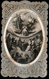 La Vierge Marie avec la Sainte Trinité (Dieu, Jésus-Christ et la colombe du Saint-Esprit)