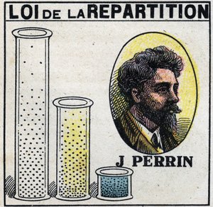 Les atomes : loi de distribution par Jean Perrin (1870-1942). Illustration anonyme de 1925. Collection privée.