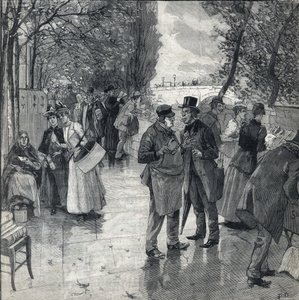 La promenade des bouquinistes sur les quais à Paris. Gravure dans "Le Petit Parisien" du 30/10/1892. Collection privée
