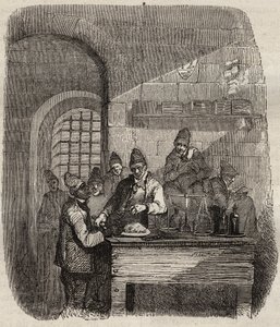 La cantine du bagne de Brest au XIXe siècle. Gravure dans « Histoire des bagnes depuis leur création à nos jours » (1877) par Pierre Zaccone.