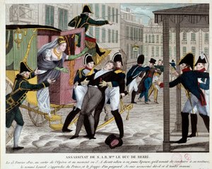 La mort de Charles Ferdinand de Bourbon, Duc de Berry (1778-1820) le 13/02/1820 à la sortie de l