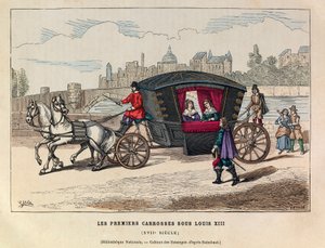 Les premières voitures sous le règne du roi Louis XIII au 17e siècle (collection privée)