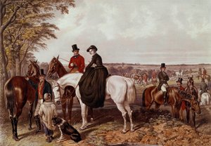 La chasse au renard, la rencontre Le cavalier monte en amazone (lithographie anonyme du 19e siècle, collection privée) - Anonymous Anonymous