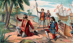 Le débarquement de Christophe Colomb (Christophe Colomb, Cristoforo Colombo, Cristóbal Colón) (1451-1506) dans le Nouveau Monde - Anonymous Anonymous