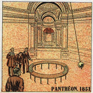 Le pendule : expérience de Léon Foucault (1819-1868) au Panthéon en 1851 démontrant la rotation de la Terre. Illustration anonyme de 1925. Collection privée. - Anonymous Anonymous