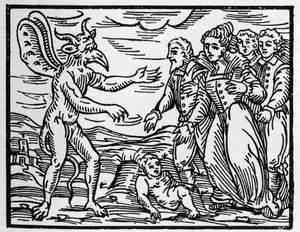 Les sorciers présentant un enfant au diable - « Compendium Maleficarum », traite des sorcières, de leurs maux et de leurs sortilèges par Francesco Maria Guazzo (1608) - Collection privée - Anonymous Anonymous