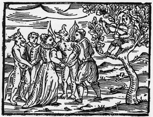 Les sorcières dansant le sabbat au son du violon - « Compendium Maleficarum », traite des sorcières, de leurs maux et de leurs sortilèges par Francesco Maria Guazzo ou Guaccio ou Guaccius (15?? -16??) 1608 Collection Privée - Anonymous Anonymous