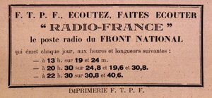 Tract des FFI-FTPF appelant à écouter Radio France, « la station de radio du Front National » - Anonymous Anonymous