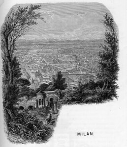 Vue de la ville de Milan (Milano), Italie. Gravure de 1859 dans « Les galeries de l