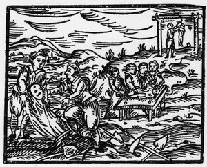 Sorcières dissuadant les morts dans un cimetière - "Compendium Maleficarum", traite des sorcières, de leurs maux et de leurs sortilèges par Francesco Maria Guazzo ou Guaccio ou Guaccius (15?? -16??) 1608 Collection Privée - Anonymous Anonymous