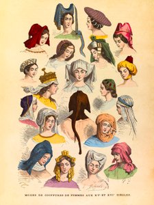 Coiffures féminines aux XVe et XVIe siècles (gravure)