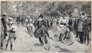 Course de femmes vélocipédistes au Bois de Boulogne près de Paris. Gravure dans "Le Petit Parisien" le 25/06/1893. - Anonymous Anonymous