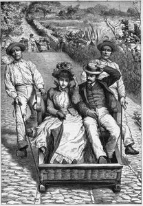 carros de cesto à Madère 1893 - Les corinhos (carrieros) à Madère - hommes guidant un siège à deux places sur roulette (un corinho). gravure dans Journal des voyages 1893 - Anonymous Anonymous