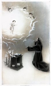 Image pieuse : représentation de Saint Antoine de Padoue (Antonio di Padova) connu sous le nom de Thaumaturge (1195-1231). Carte de Collection privée