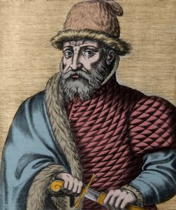 Portrait de Tamerlan (Timur) (1336-1405) - gravure de « Histoire des Hommes plus illustres » par Thevet, Paris