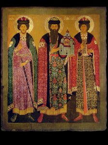 Saint Vsevolod Mstislavich, prince de Pskov avec les saints Boris et Gleb, début du 17ème siècle