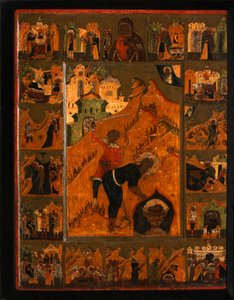 La Décapitation de Saint Jean-Baptiste avec la Mère de Dieu Feodorovskaya, début du XVIIe siècle - Anonymous Russian icon painter