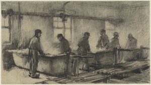 Les gratteurs dans la teinturerie de coton