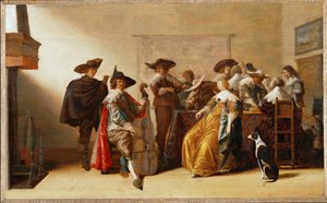 Scène de société (peinture sur bois de chêne)