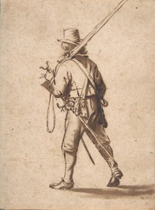 Un mousquetaire marchant, vu de dos, 17e siècle - Anthonie Palamedesz