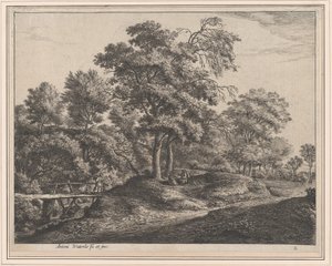 Une paysanne et sa fille sur un petit pont en bois, 17e siècle - Anthonie Waterloo