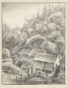Maisons contre une colline boisée - Anthonie Waterloo