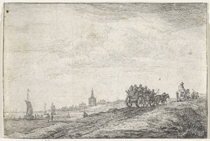 Ligne de côte avec cheval et chariot