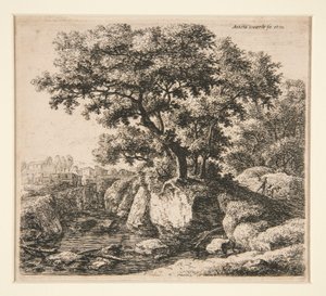 Paysage avec un homme conduisant un âne - Anthonie Waterloo